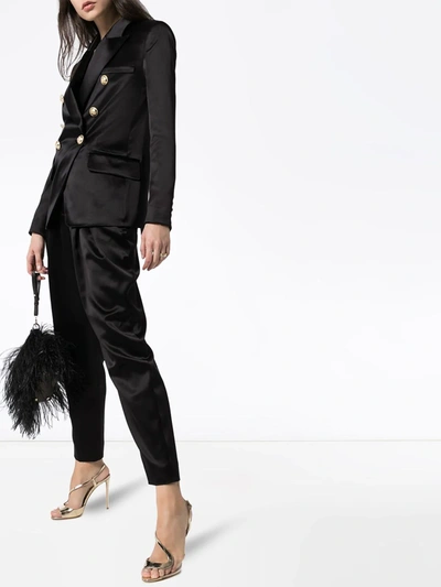 Shop Balmain Tapered Silk-satin Trousers In Black