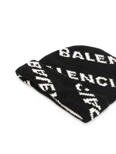 Shop Balenciaga Knitted Logo Beanie In Black