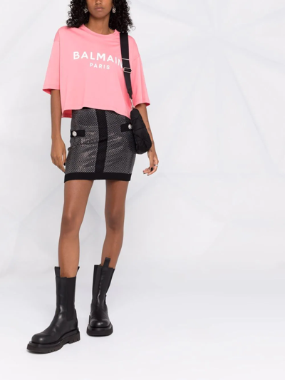 Shop Balmain Cropped Logo-print T-shirt In Pink