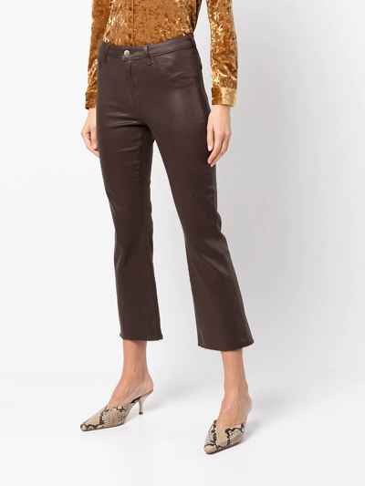 Shop L Agence Kendra Coated Cropped Jeans In Brown