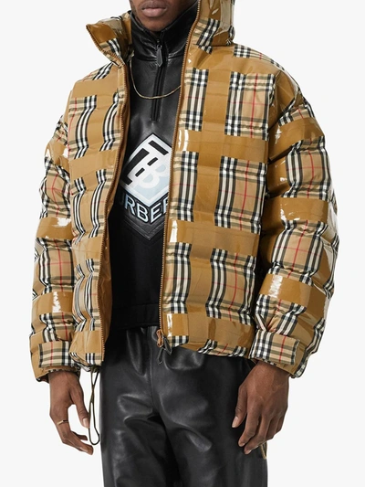 Shop Burberry Checked Down Jacket In Neutrals