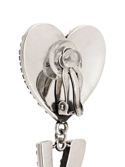 Shop Saint Laurent Crystal-embellished Logo Clip-on Earrings In Silver