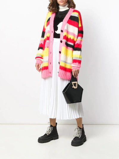 Shop Msgm Geometric Knitted Cardigan In Pink