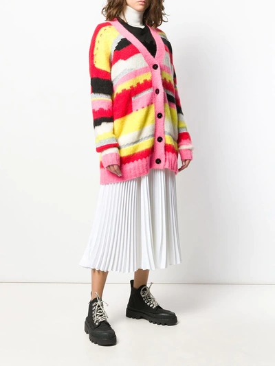 Shop Msgm Geometric Knitted Cardigan In Pink