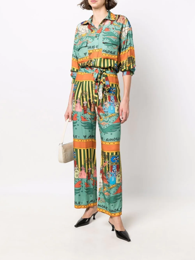 Shop Alessandro Enriquez All-over Print Wide Trousers In 绿色