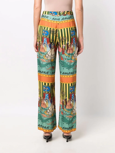 Shop Alessandro Enriquez All-over Print Wide Trousers In 绿色
