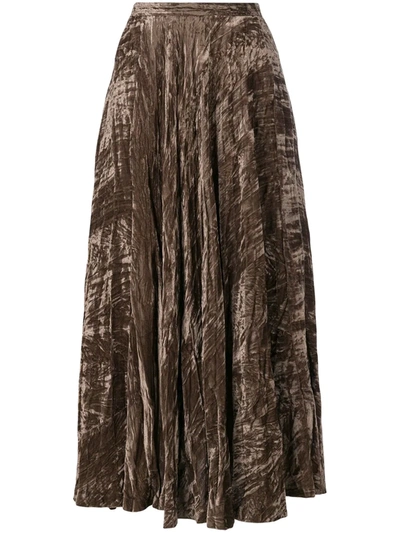 Pre-owned Saint Laurent Crushed Velvet Maxi Skirt In Brown