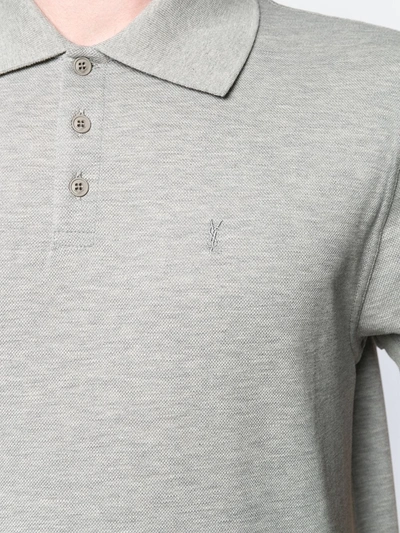 Shop Saint Laurent Embroidered Monogram Polo Shirt In Grey