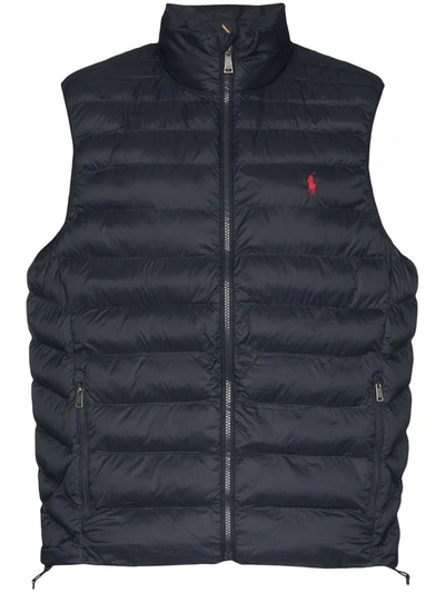 Shop Polo Ralph Lauren Logo-embroidered Puffer Gilet In Blue