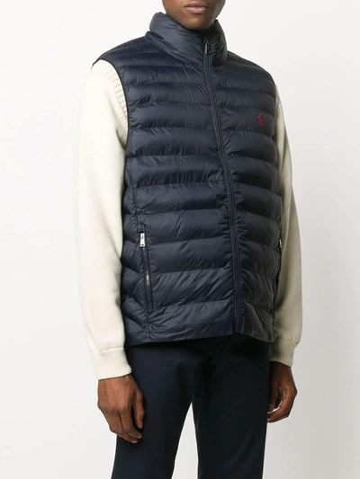 Shop Polo Ralph Lauren Logo-embroidered Puffer Gilet In Blue