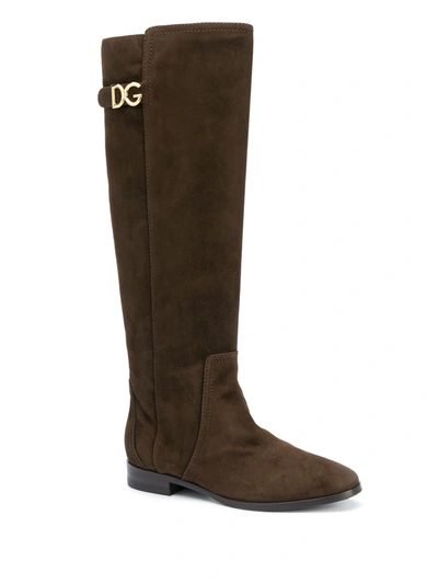 Shop Dolce & Gabbana Knee-length Suede Boots In Brown