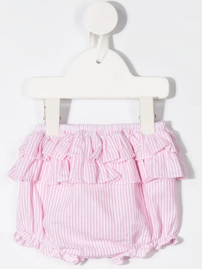 Shop Siola Striped Ruffled Bloomer Shorts In Pink