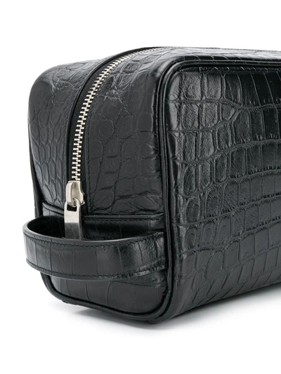 Shop Saint Laurent Zipped Leather Wash Bag In Black