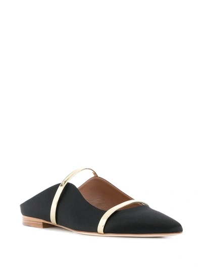 Malone Souliers Maureen Metallic Leather-trimmed Satin Point-toe Flats In Black