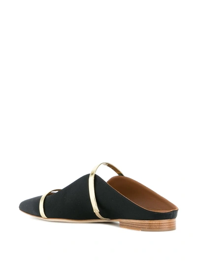Malone Souliers Maureen Metallic Leather-trimmed Satin Point-toe Flats In Black
