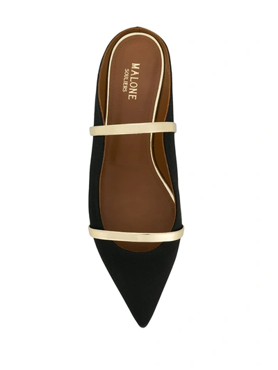 Malone Souliers Maureen Metallic Leather-trimmed Satin Point-toe Flats In Black