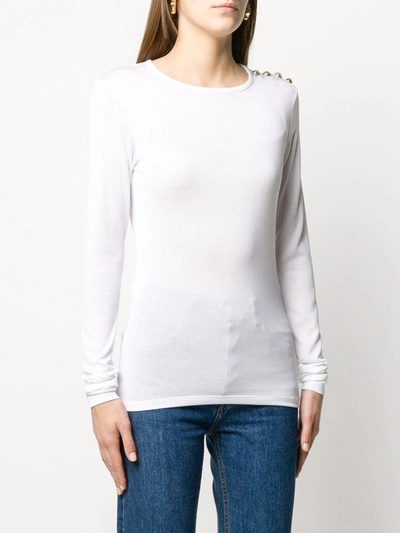 Shop Balmain Button Detail Long-sleeve T-shirt In White