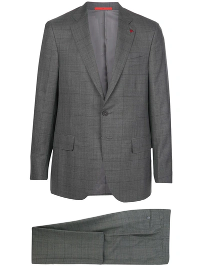 Shop Isaia Single-breasted Check Suit In Grey