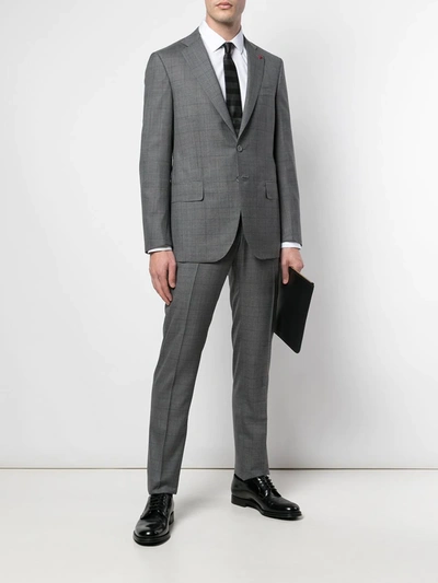 Shop Isaia Single-breasted Check Suit In Grey