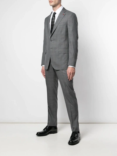 Shop Isaia Single-breasted Check Suit In Grey