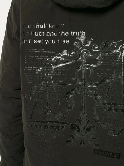 Shop Makavelic Slogan-print Parka Coat In Black