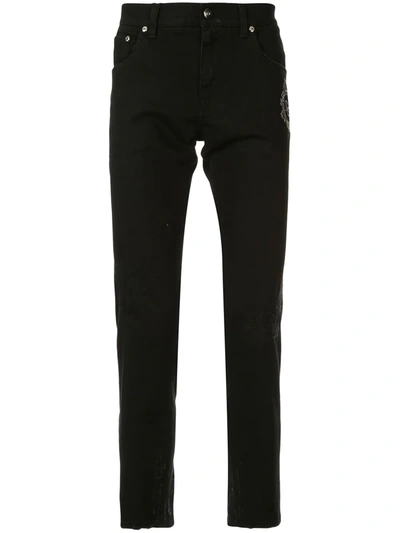 Shop Dolce & Gabbana Logo Embroidered Skinny Jeans In Black