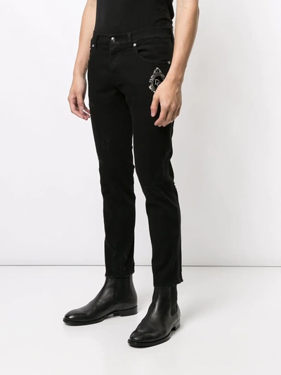 Shop Dolce & Gabbana Logo Embroidered Skinny Jeans In Black