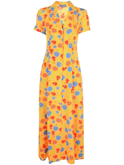 Shop Lhd Floral Print Full-length Dress In Yellow