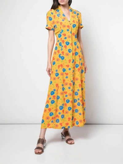Lhd Sunny Floral And Brown Gingham Marlin Dress In Yellow