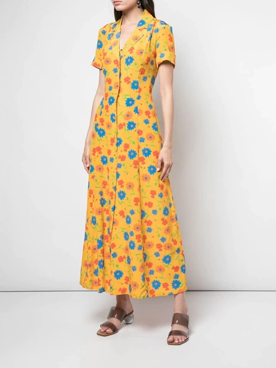 Lhd Sunny Floral And Brown Gingham Marlin Dress In Yellow