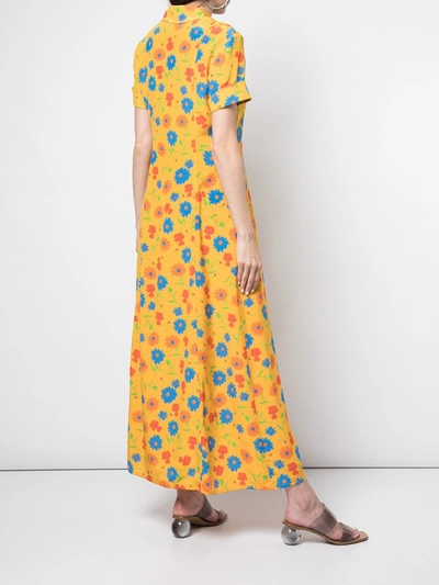 Lhd Sunny Floral And Brown Gingham Marlin Dress In Yellow
