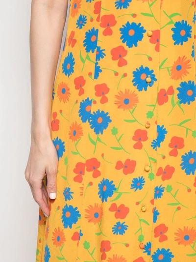 Shop Lhd Floral Print Full-length Dress In Yellow