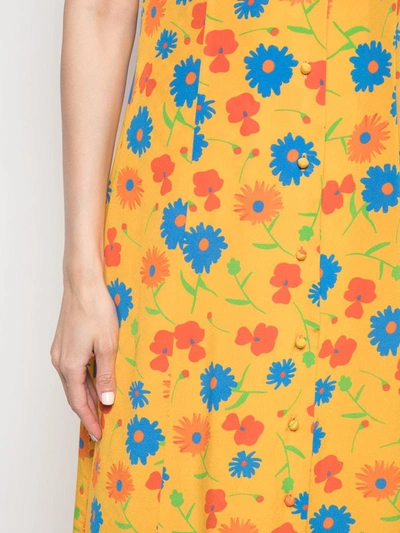 Lhd Sunny Floral And Brown Gingham Marlin Dress In Yellow