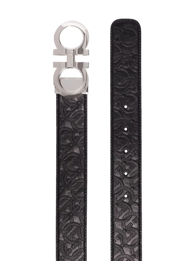 Shop Ferragamo Gancini Reversible Embossed Belt In Black