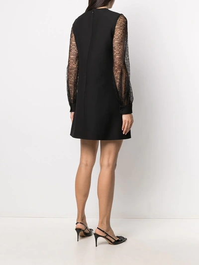 Shop Valentino Lace-sleeve Mini Dress In Black