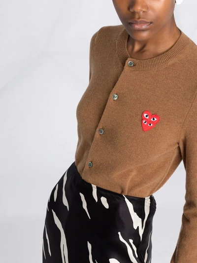 Shop Comme Des Garçons Play Embroidered-logo Knit Cardigan In Brown