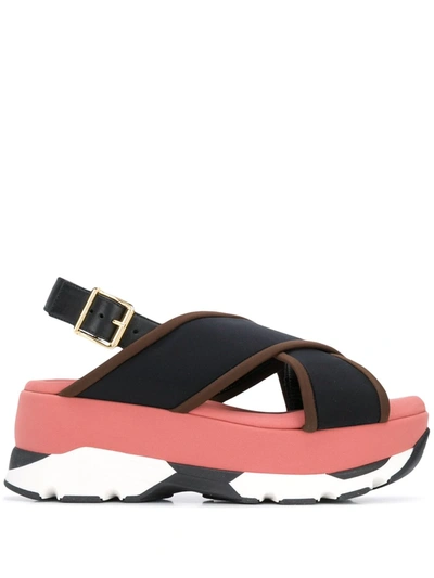 Shop Marni Wedge Buckled Sandals In Blue