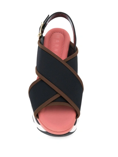 Shop Marni Wedge Buckled Sandals In Blue