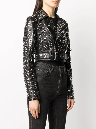 Shop Philipp Plein Eyelet Embellished Leather Jacket In Black