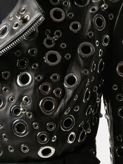 Shop Philipp Plein Eyelet Embellished Leather Jacket In Black