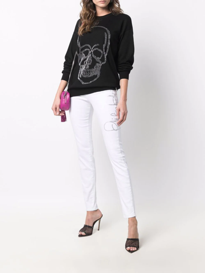 Philipp Plein Signature Embellished Skinny Jeans In Weiss