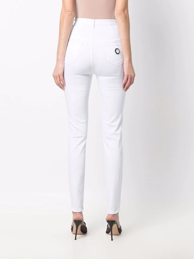 Philipp Plein Signature Embellished Skinny Jeans In Weiss