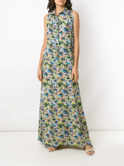 Amir Slama Sleeveless Floral Shirt Dress In Neutrals