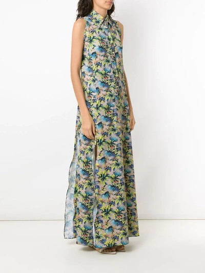Amir Slama Sleeveless Floral Shirt Dress In Neutrals