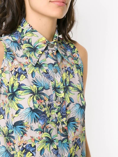 Shop Amir Slama Sleeveless Floral Shirt Dress In Neutrals
