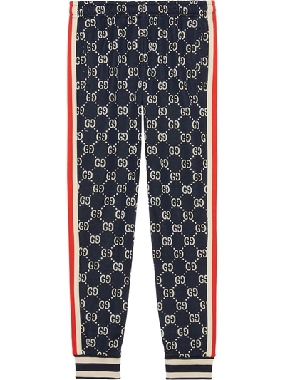 Shop Gucci Gg-jacquard Track Pants In Blue