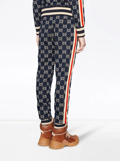 Shop Gucci Gg-jacquard Track Pants In Blue