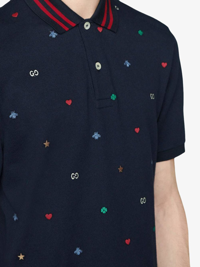 Shop Gucci Polo With Symbols Embroidery In Blue