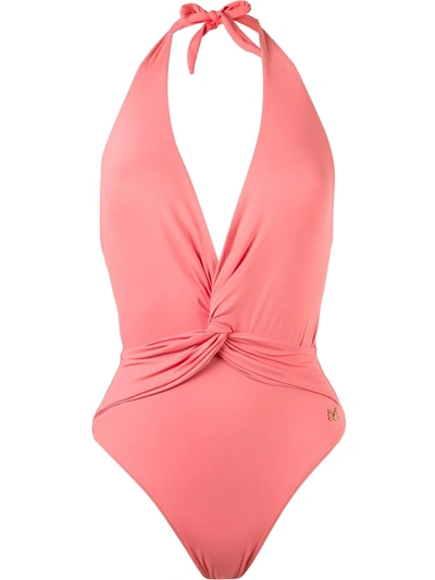 Shop Brigitte Deep V-neck Wrapped Swimsuit In Pink