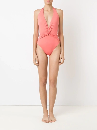 Shop Brigitte Deep V-neck Wrapped Swimsuit In Pink